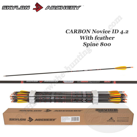 SKYLON ARCHERY Carbon Novice ID 4.2 feathered arrow with natural feathers Spine 800