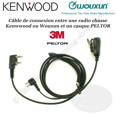 KENWOOD - WOUXUN cable de radio de caza con micrófono para orejeras PELTOR