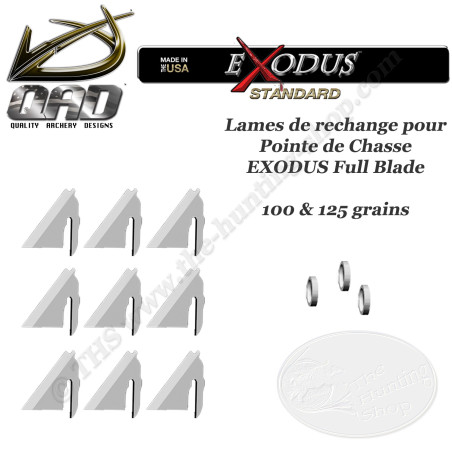 QAD EXODUS Pack of 9 replacement blades for 85, 100 and 125 grain Standard or Swept broadheads