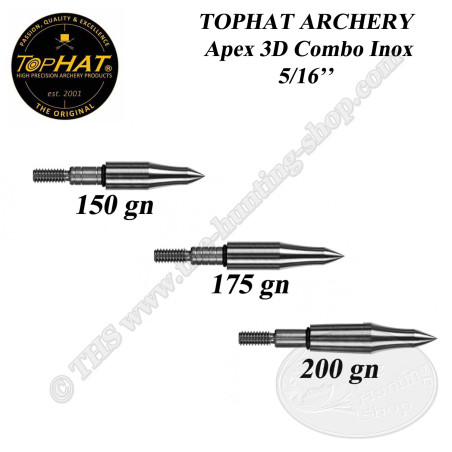 TOPHAT ARCHERY Apex 3D Combo punte avvitate in acciaio inox da 5/16" per impieghi gravosi 150 - 175 - 200 grana