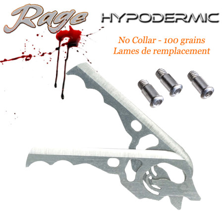 RAGE Cuchillas Hypodermic NC Cuchillas de recambio para 3 Hypodermic No Collar 100 grains puntas de caza