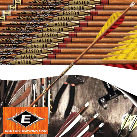 EASTON Axis Traditional Flèches de chasse et tir 3D en carbone imitation bois empennées avec plumes naturelles