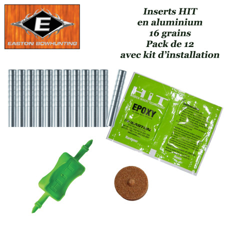 EASTON Inserts HIT légers en aluminium pour tubes et flèches Axis 12 Pack avec kit d'installation