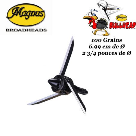 MAGNUS Bullhead 3 Blades Punte speciali di grande diametro per la caccia ai tacchini, alle oche e per il tiro in volo - 100 grani