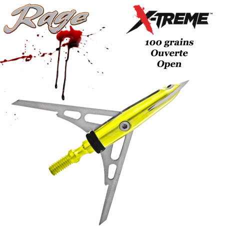 RAGE X-Treme Punta mecánica de doble hoja 100 granos abierta