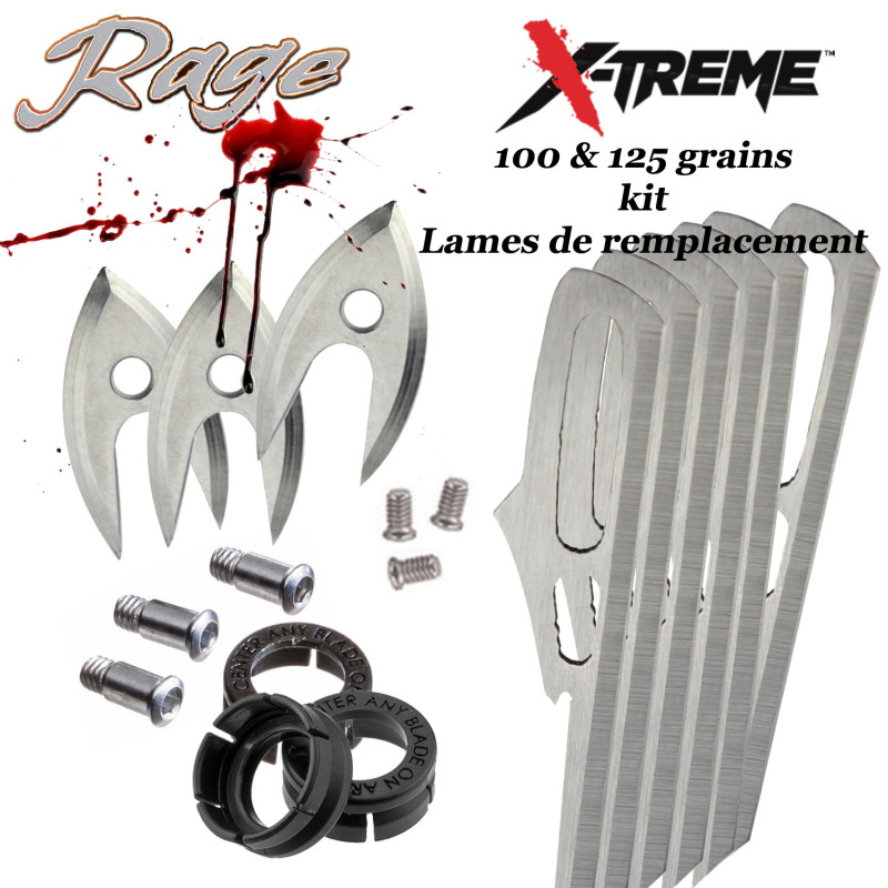 RAGE X-Treme Blades Kit di lame di ricambio per 3 broadhead X-Treme da 100 e 125 grani