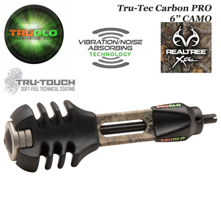 TRUGLO TRU-TEC Carbon PRO Estabilizador de arco de caza antivibración y antirruido - 6" pulgadas CAMO XTRA 