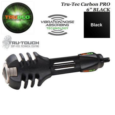 TRUGLO TRU-TEC Carbon PRO Stabilizzatore per arco da caccia antivibrazioni e antirumore - 6" pollici NERO - NERO